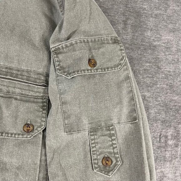 Cabelas Mens XL Safari Button Up Zip Pockets Utility Shirt Olive Hunting Roll up - Picture 4 of 10